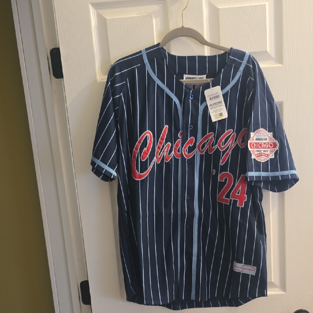 Nascar Chicago Street Race Weekend Striped Jersey - Navy/Red Large NWT